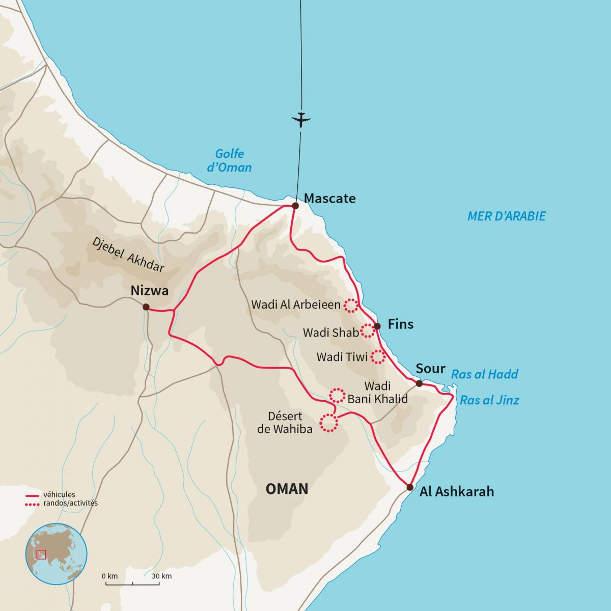 carte de wadi shab Oman emplacement