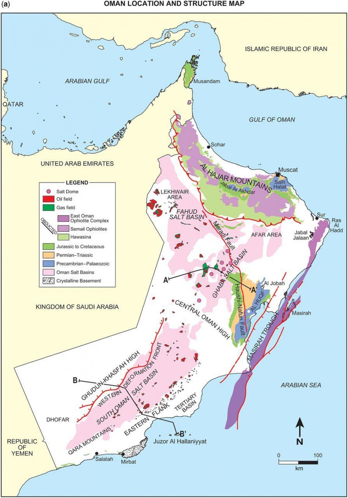 carte d'Oman, de la géologie